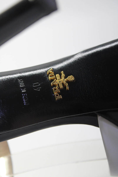 Prada Womens Stiletto Platform Ankle Strap Sandals Black White Patent Size 40