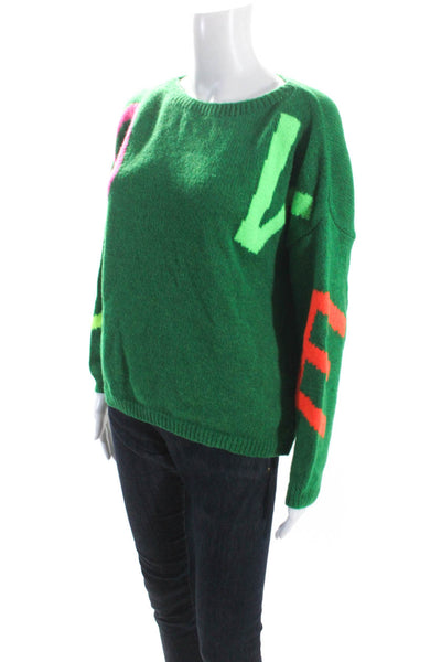 My Dream Womens Pullover Oversized Scoop Neck Love Sweater Green Size Small