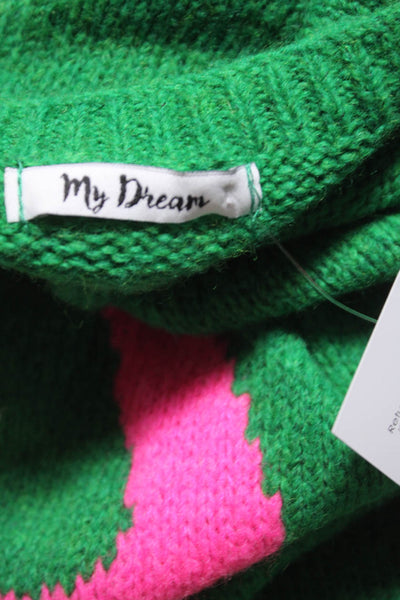 My Dream Womens Pullover Oversized Scoop Neck Love Sweater Green Size Small