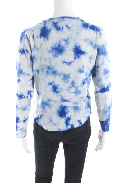 Minnie Rose Womens Pullover V Neck Tie Dyed Sweater White Blue Size Large