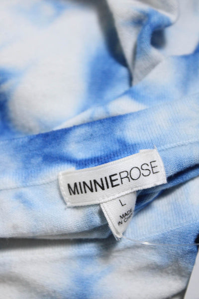 Minnie Rose Womens Pullover V Neck Tie Dyed Sweater White Blue Size Large