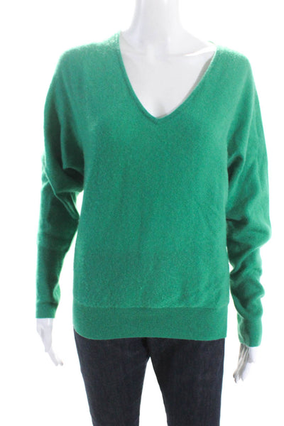 Tahari Womens Long Sleeve Pullover V Neck Cashmere Sweater Green Size Medium