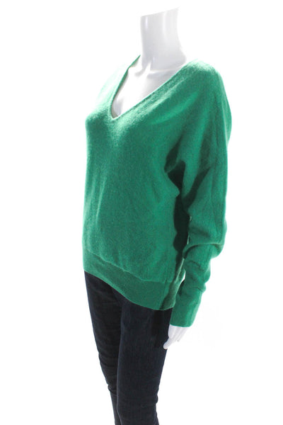 Tahari Womens Long Sleeve Pullover V Neck Cashmere Sweater Green Size Medium