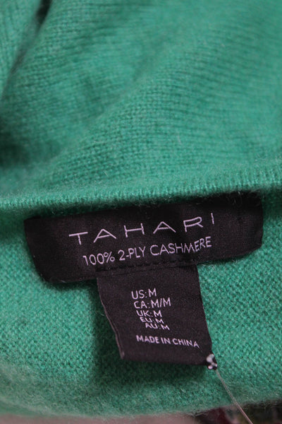 Tahari Womens Long Sleeve Pullover V Neck Cashmere Sweater Green Size Medium