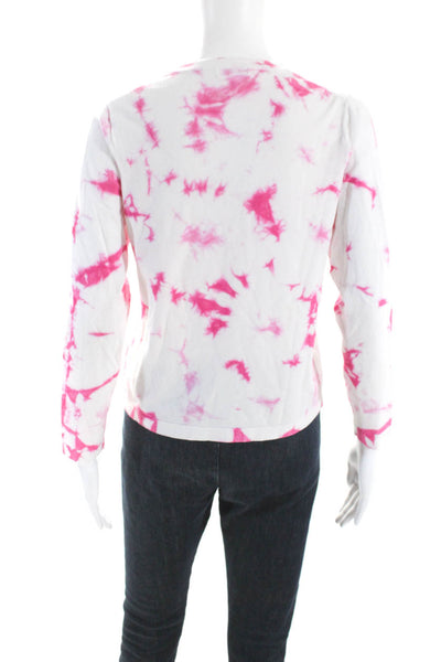 Minnie Rose Womens Long Sleeve V Neck Tie Dyed Sweater White Pink Size Large