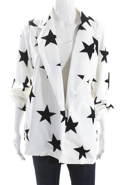 Andree By Unit Womens Open Front 3/4 Sleeve Star Jacket White Black Size Medium