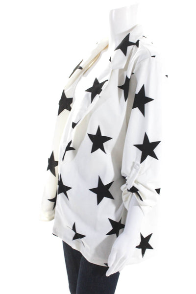 Andree By Unit Womens Open Front 3/4 Sleeve Star Jacket White Black Size Medium