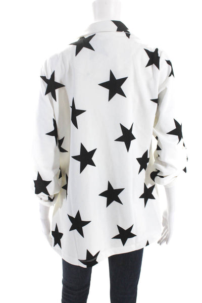 Andree By Unit Womens Open Front 3/4 Sleeve Star Jacket White Black Size Medium