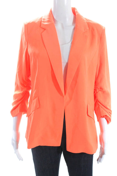 six/fifty Womens 3/4 Sleeve Notched Lapel Blazer Jacket Neon Orange Size Medium