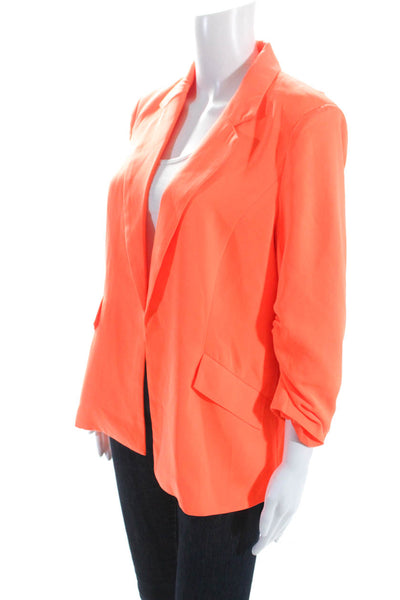 six/fifty Womens 3/4 Sleeve Notched Lapel Blazer Jacket Neon Orange Size Medium