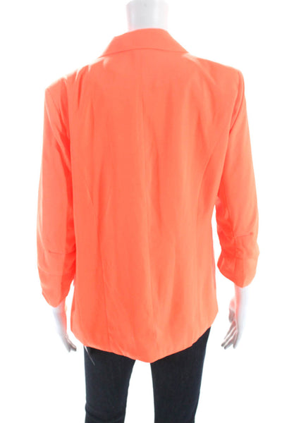 six/fifty Womens 3/4 Sleeve Notched Lapel Blazer Jacket Neon Orange Size Medium