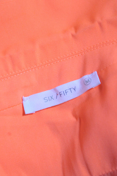 six/fifty Womens 3/4 Sleeve Notched Lapel Blazer Jacket Neon Orange Size Medium