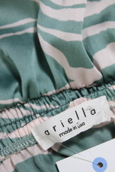 Ariella Womens Strapless Smocked Zebra Printed Satin Dress Green Pink Size Small