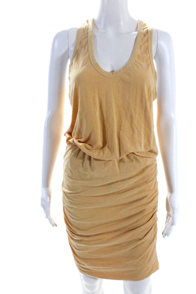 Sundry Womens Sleeveless Scoop Neck Ruched Shift Dress Beige Cotton Size 3