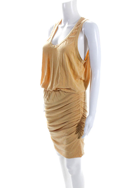 Sundry Womens Sleeveless Scoop Neck Ruched Shift Dress Beige Cotton Size 3