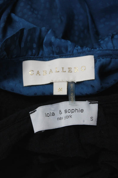 Lola & Sophie Caballero Womens Satin Gauze Tops Black Blue Small Medium Lot 2