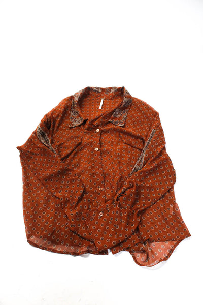 Free People Women's Long Sleeves Button Down Sheer Shirt Brown Size S Lot 2