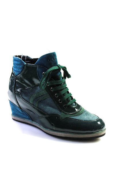 Geox Womens Suede Lace Up High Top Wedge Sneakers Blue Size Green Size 37.5 7.5