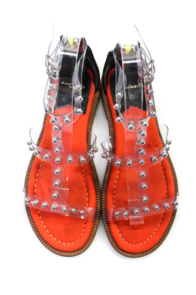 Makris Womens Patchwork Studded Colorblock Buckled Sandals Orange Size EUR36