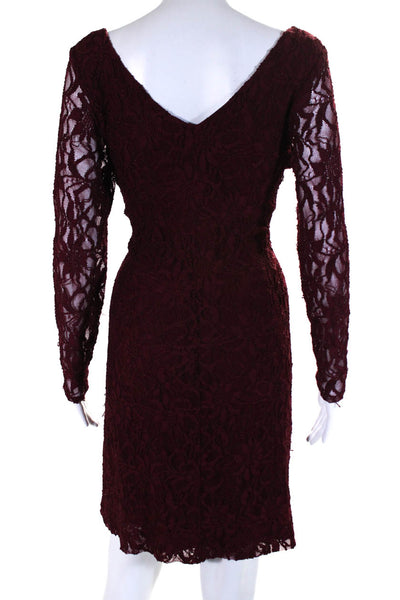 Lauren Ralph Lauren Womens Floral Lace V-Neck Long Sleeve Dress Red Size 14P