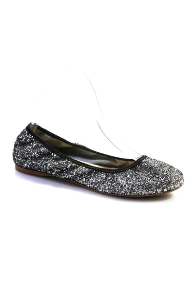 J Crew Womens Glitter Textured Round Toe Slip-On Ballet Flats Silver Size 6.5