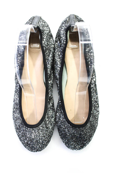 J Crew Womens Glitter Textured Round Toe Slip-On Ballet Flats Silver Size 6.5