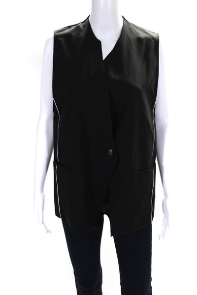 Helmut Lang Womens Wool Striped Buttoned Sleeveless Blazer Vest Black Size S