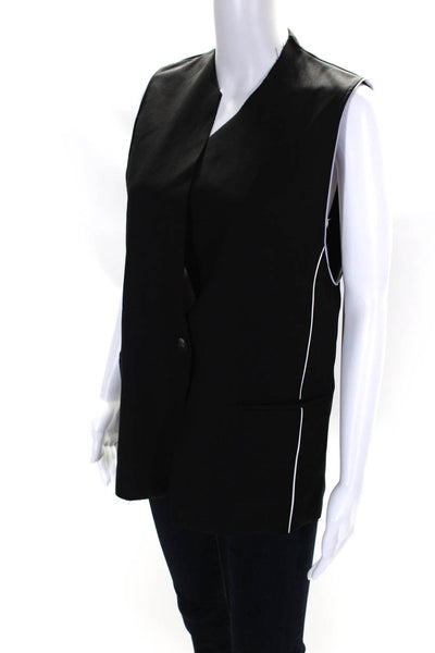 Helmut Lang Womens Wool Striped Buttoned Sleeveless Blazer Vest Black Size S