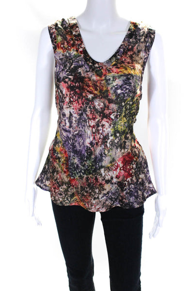 Raquel Allegra Womens Silk Abstract V-Neck Tank Top Blouse Multicolor Size 2