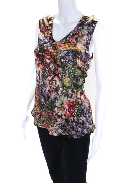 Raquel Allegra Womens Silk Abstract V-Neck Tank Top Blouse Multicolor Size 2