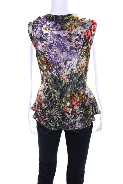 Raquel Allegra Womens Silk Abstract V-Neck Tank Top Blouse Multicolor Size 2