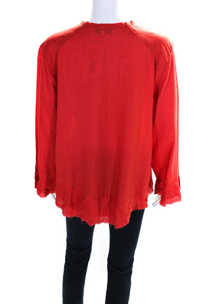 IRO Women's V-Neck Lace Up Bell Sleeves Ruffle Blouse Red Size 40