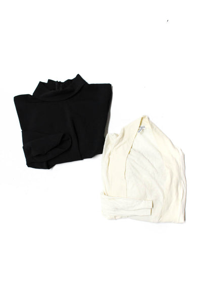 Zara Women's High Neck Long Sleeves Cinch Blouse Black White Size M Lot