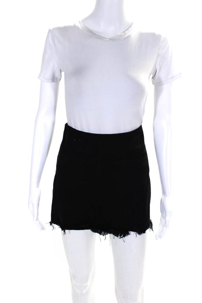 Denim X Alexander Wang Women's Zip Closure Fringe Hem Mini Skirt Black Size 25