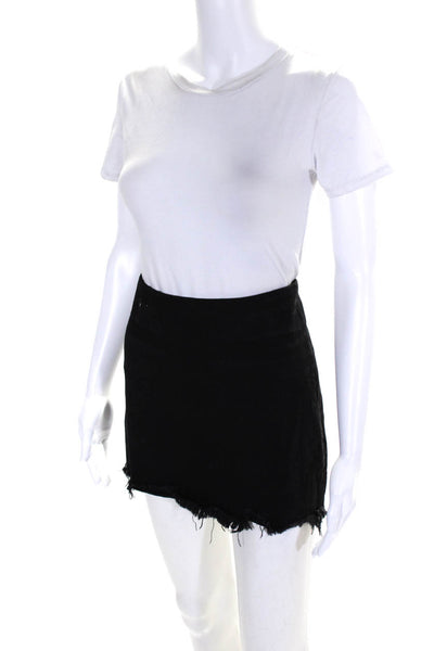 Denim X Alexander Wang Women's Zip Closure Fringe Hem Mini Skirt Black Size 25