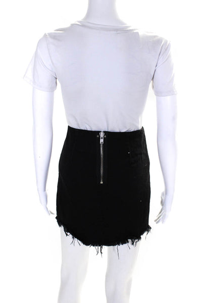 Denim X Alexander Wang Women's Zip Closure Fringe Hem Mini Skirt Black Size 25