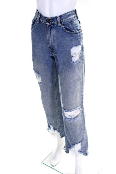 Ser.O.Ya Womens Maggie Mid Rise Vintage Straight Jeans Blue Cotton Size 26