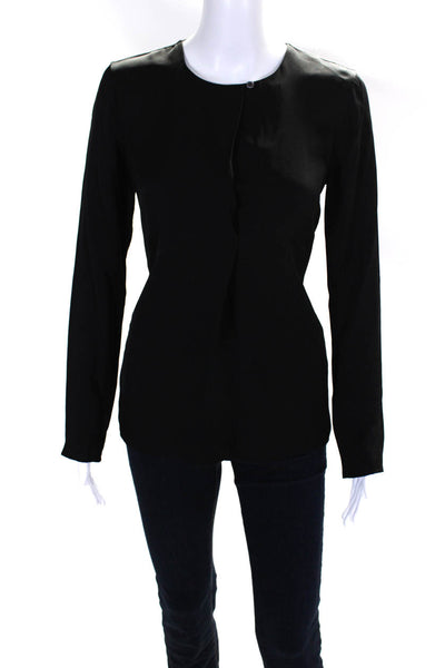 Theory Women's V-Neck Long Sleeves Workwear Silk Blouse Black Size P