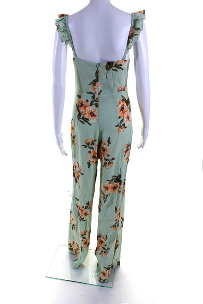 Flynn Skye Womens Floral Ruffle Wide Leg Jumpsuit Mint Green Orange Size Medium