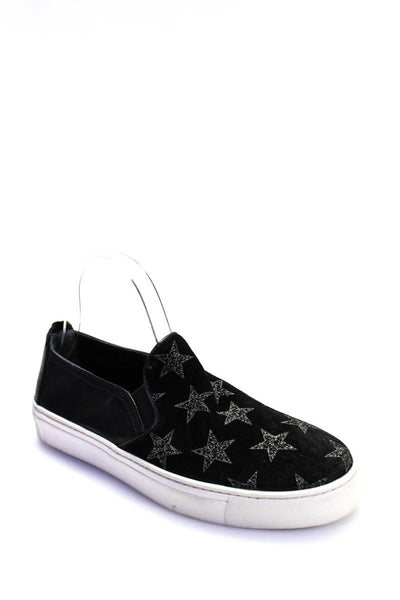 THE FLEXX Womens Glitter Star Print Suede Slip On Sneakers Black Size 9.5