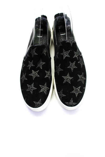 THE FLEXX Womens Glitter Star Print Suede Slip On Sneakers Black Size 9.5