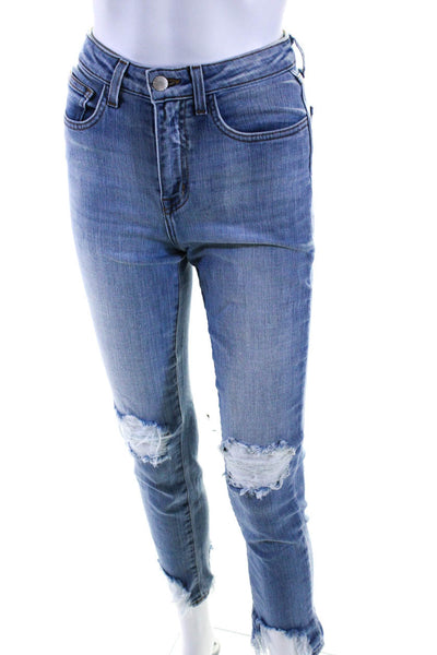 L Agence Womens High Rise Distressed High Line Skinny Jeans Blue Denim Size 25