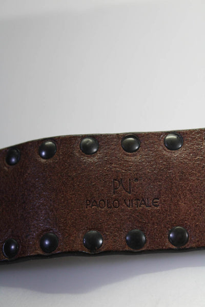 Paolo Vitale Womens Leather Crystal Studded Buckle Up Hip Belt Brown Size 90/105