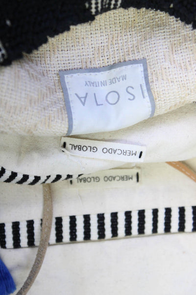 Isola Mercado Global Womens Canvas Striped Tote Clutch Handbag Black White Lot 3