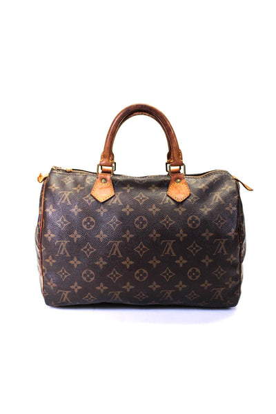Louis Vuitton Womens Monogram Coated Canvas Speedy Satchel Shoulder Handbag Brow