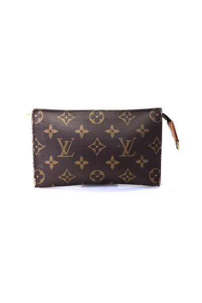 Louis Vuitton Womens Monogram Coated Canvas Zipper Closure Clutch Handbag Brown