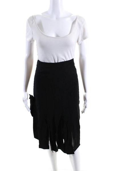 Paola Frani Womens Shredded A Line Knee Length Skirt Black Wool Size 8