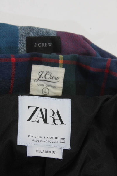 J Crew Zara Mens Cotton Check Plaid Print Buttoned Tops Jacket Red Size L Lot 3