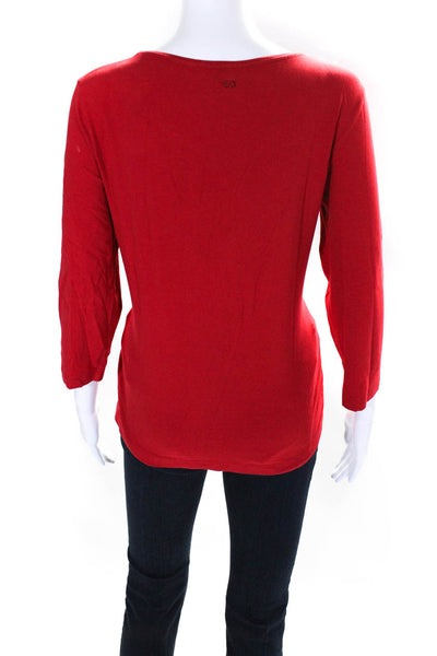 Escada Sport Womens Jersey Knit Embroidered Crystal Embellished Top Red Size L