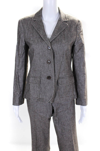 Theory Womens Cotton Notched Collar Blazer Jacket Pants Suit Set Brown Size 10
